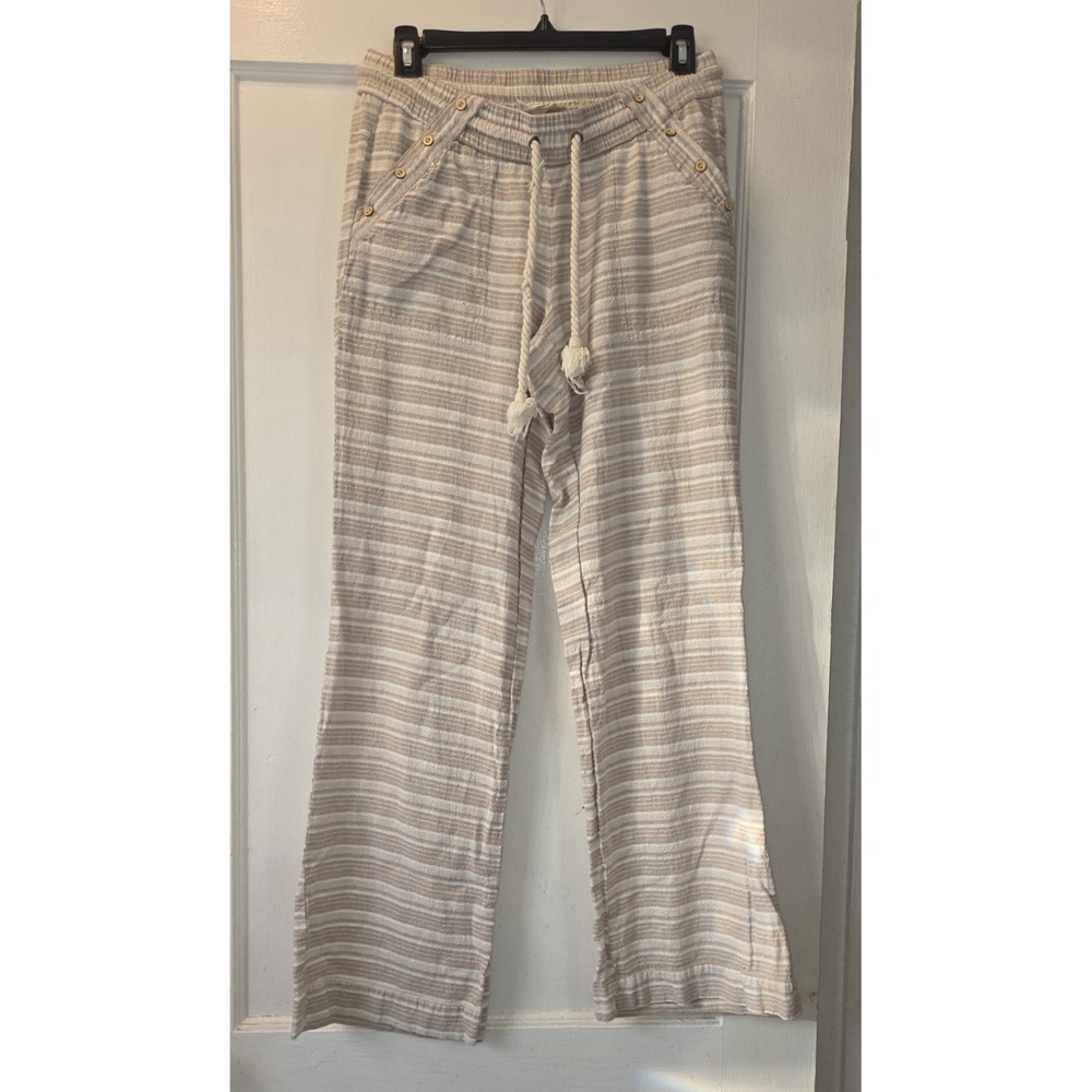 Jolt Juniors Beige/White Striped Drawstring Button Dress Sailor Pants Wide Leg 7